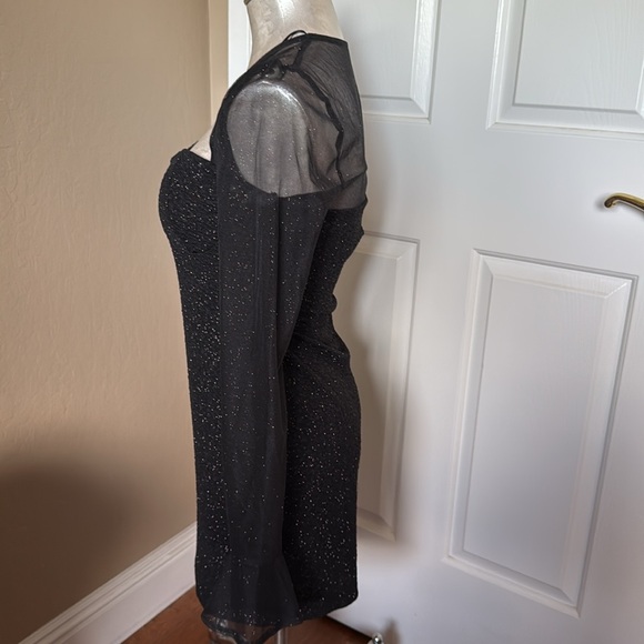 Windsor Women’s Evening Cocktail Dress Black Sparkly With Sheer Sleeves Size L - Picture 6 of 17